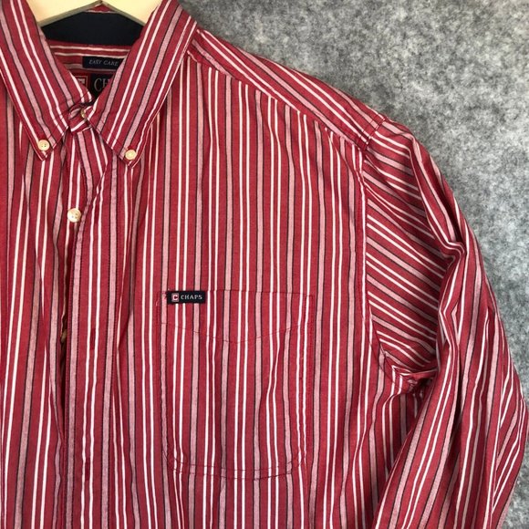 Vintage Chaps Shirt L Red Striped Long Sleeve Easy Care Casual Button Up Pocket - Picture 2 of 11